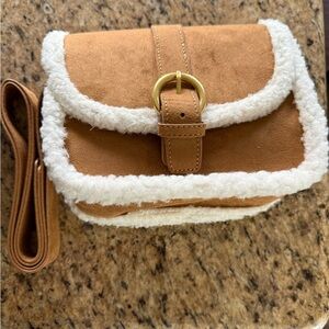 Cozy Shearling-Trimmed Brown Crossbody Bag